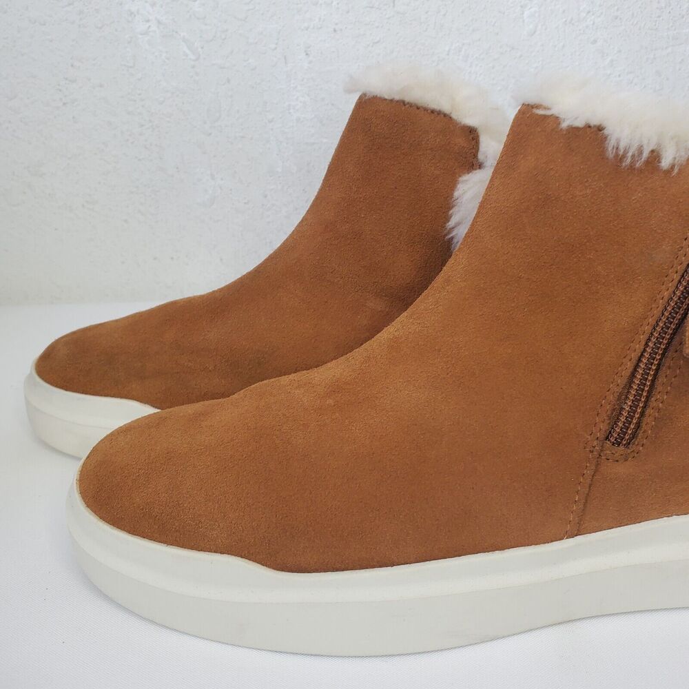 Cole Haan Grand Wateproof Brown Suede Ankle Boot Faux Fur Trim Side Zip 10.5 B - Picture 3 of 12